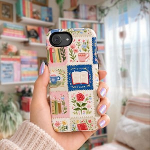 Quilted Books and Tea Bookshelf Pattern phone case | Tough Cases