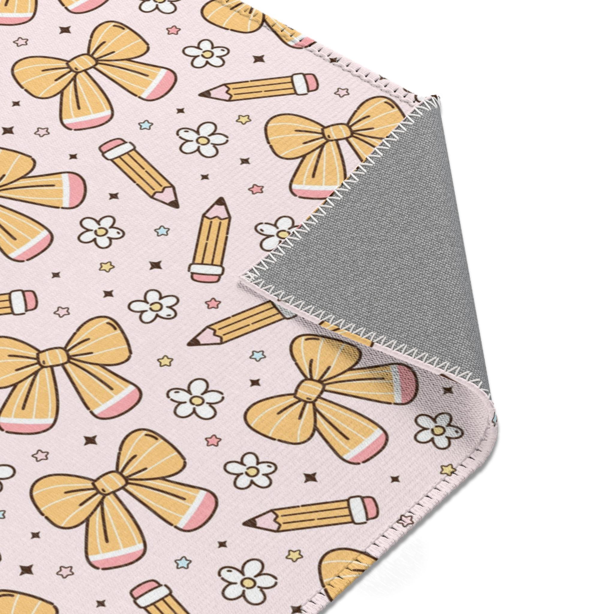 Tecaher Rug Cute Bows and Pencils Classroom Area Rug | Teacher Rug and Classroom ...