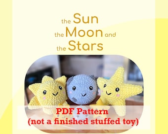 DIGITAL PDF PATTERN bundle for Sun, Moon, and Star Amigurumi
