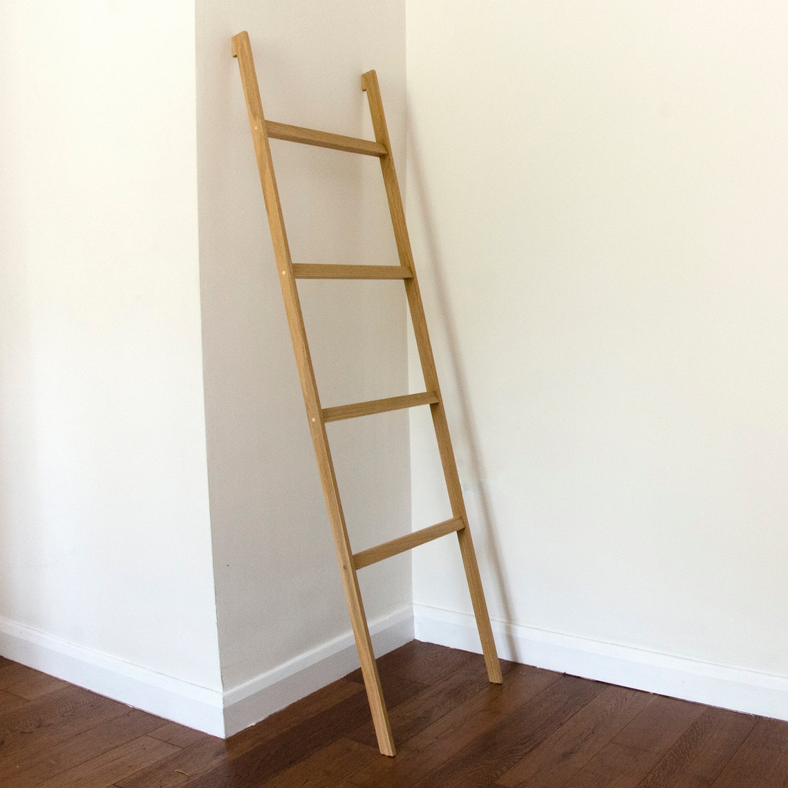Oak and Brass Leaning Towel Ladder Etsy UK