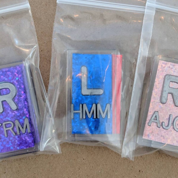 3 sets of X-ray markers right and left custom initials lead letters holographic glitter
