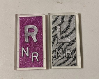 One set Custom X-Ray Markers With Glitter R L and initials zebra