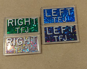 2 sets of spelled out x-ray markers right and left with initials holographic glitter