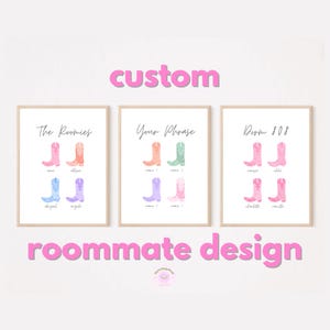 Custom Roommates Design with Cowboy Boots | Coastal Cowgirl Art for Personalized College Wall Art Home Decor | Digital Download