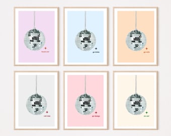 Custom College Disco Ball Wall Print | Personalized Gallery Decor | Digital Download | Trendy Design | Dorm | Apartment | Colorful Wall Art