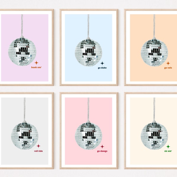 Aangepaste College Disco Ball Wall Print | Gepersonaliseerde galerijdecoratie | Digitaal downloaden | Trendy ontwerp | Slaapzaal | Appartement | Kleurrijke kunst aan de muur