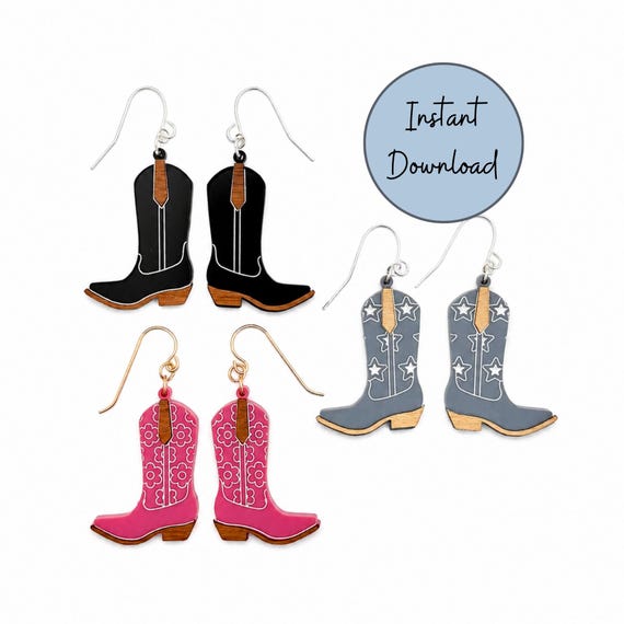 Cowboy Boot Earring Glowforge SVG Laser Cut Template Design Modern Jewelry Festival Accessory DIY Earrings Western Style Rodeo Pattern 1