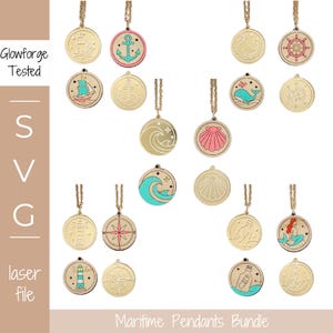 Pacchetto di ciondoli SVG marittimi, collana di balene, timone di nave, sirena, rosa dei venti, faro, conchiglia, ancora marittima, gioielli da vacanza, onda dell'oceano