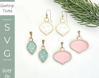 Inlay Christmas Ornament Earrings: Holiday Jewelry SVG Laser Cut File (Digital Download)