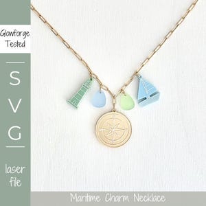 Collana con ciondolo marittimo in formato SVG, gioiello marittimo costiero, oceano, moderno, faro, spiaggia, bussola, rosa, barca a vela, regalo estivo per donna.