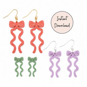 Bow Earring SVG Glowforge File Laser Cut Modern Jewelry DIY Earrings Festival Jewelry Coquette Style Ribbon Design Spiral Pattern Digital