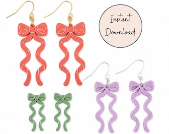Bow Earring SVG Glowforge File Laser Cut Modern Jewelry DIY Earrings Festival Jewelry Coquette Style Ribbon Design Spiral Pattern Digital