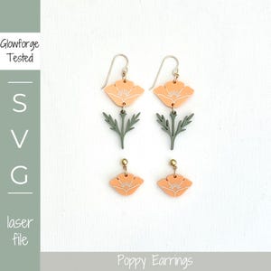 Mohn Ohrringe Set floral Ohrhänger digitale Glowforge getestet Acryl Califonia Frühlingsschmuck Sommer Design Laserschnittdatei