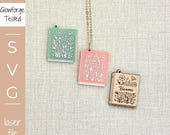 Book Pendant Svg Laser Cutting File Download Glowforge Jewelry Necklace Design Flower Pendant Wildflower SVG Literary Gift Mother's Day