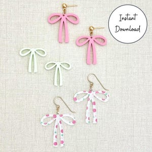 Laser Bow Earring SVG File Digital Download Ribbon Template Design Coquette Style Jewelry Making Cut Project Long Pattern DIY