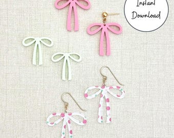 Laser Bow Earring SVG File Digital Download Ribbon Template Design Coquette Style Jewelry Making Cut Project Long Pattern DIY