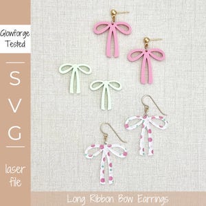 SVG-Datei | Lange Ribbon Bogen Ohrringe | Ohrstecker & baumeln Ohrringe SVG |  | Laser-Schnitt-Datei | Glowforge getestet | Feder Coquette | Schleife SVG |