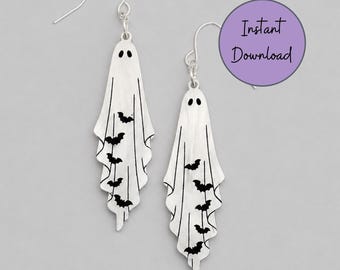 Ghost Earring SVG Bat Halloween Jewelry Template Digital Download Spooky Laser Cut Earring File
