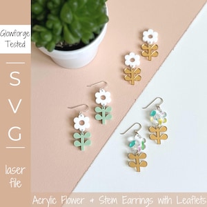 SVG-bestand | Acrylbloem en steel met folders | Twee variaties | Voor steker of steker | Lasergesneden bestand | Glowforge-getest | Cadeau | Festival