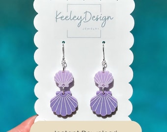 Beach Earrings SVG Laser Cutting File Download Digital Template Scallop Shell Ocean Jewelry Design Pattern Summer Womens Gift Glowforge