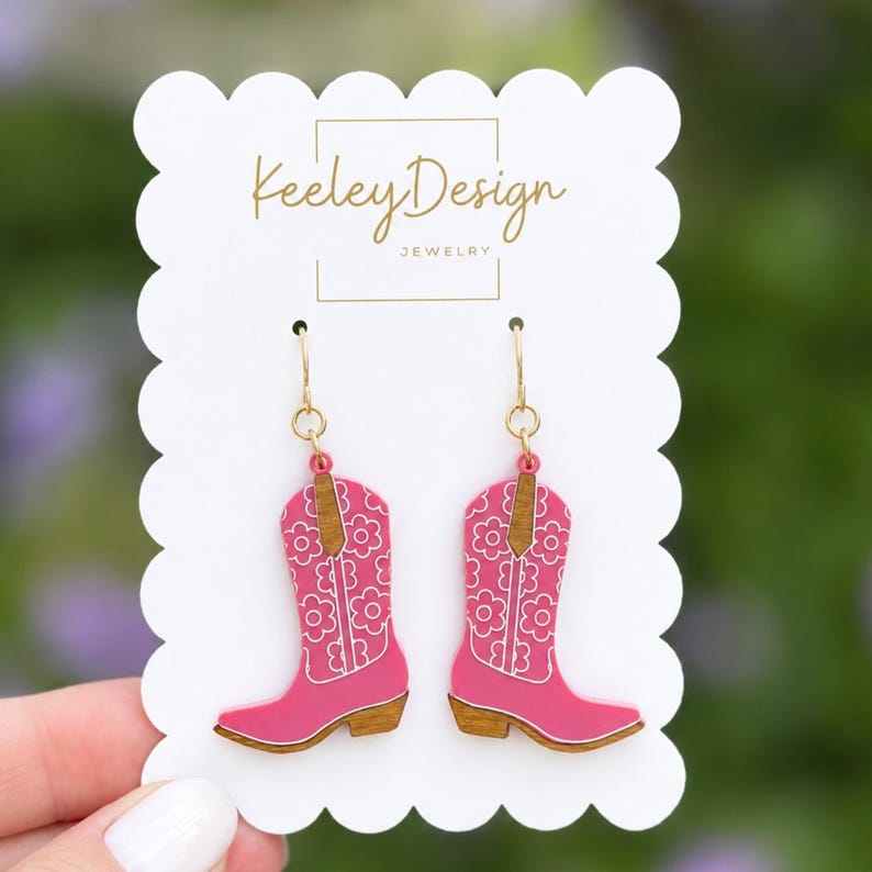 Laser Cut Design Template Cowboy Boot Earring SVG File Glowforge Pattern Western Jewelry DIY Craft Project Festival Accessory Rodeo Style Three Design Bundle Digital Download Modern Country Fashion Handmade Earring Template Vector File