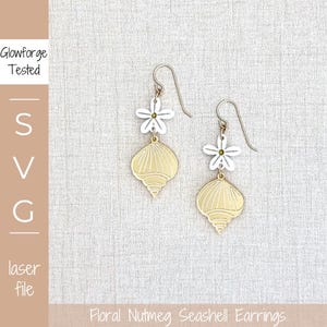 Archivo SVG / Pendientes de conchas marinas con forma de nuez moscada y flores / Archivo cortado con láser marcado / Probado por Glowforge / SVG de joyas para vacaciones de verano / SVG de conchas marinas de playa /