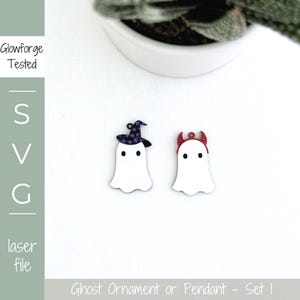 Ghost with Witch Hat & Devil Horns Pendant SVG: Halloween Jewelry Laser Cut File Set 1 (Digital Download)