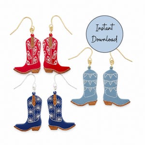 Boot Earring SVG Laser File Glowforge Tested Patriotic Design 4th July Firework Pattern Firecracker Rocket Pennant Flag Cowboy Western