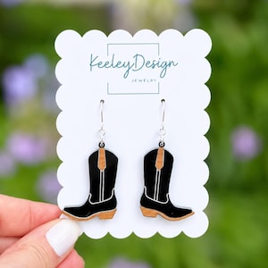 Western Style Jewelry Template Cowboy Boot Earring Design SVG Laser Cut File Glowforge Pattern Festival Accessory DIY Earrings Rodeo Fashion Country Craft Digital Download Three Design Bundle Modern Handmade Gift Vector Template Engraved