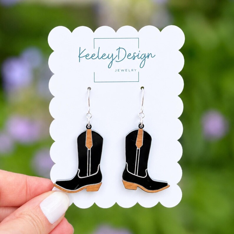 Western Style Jewelry Template Cowboy Boot Earring Design SVG Laser Cut File Glowforge Pattern Festival Accessory DIY Earrings Rodeo Fashion Country Craft Digital Download Three Design Bundle Modern Handmade Gift Vector Template Engraved