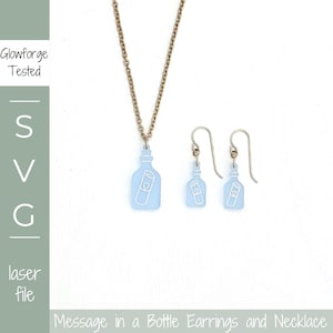Set di gioielli Message in a Bottle, file SVG tagliato al laser, orecchini e collana da spiaggia, gioielli estivi per le vacanze, ciondolo, vita marittima, oceano