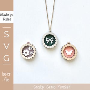 Archivo SVG / Collar con colgante de círculo festoneado / 2 estilos con incrustaciones o capas / Archivo cortado con láser / Probado con Glowforge / Regalo personalizable /
