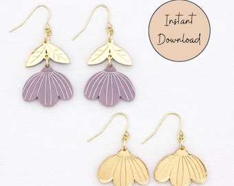 Digital Earring Template Wildflower Design Floral Jewelry Making SVG Cutting File Summer Style Spring Collection Nature Inspired Leaf 9