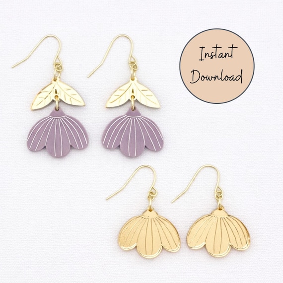 Digital Earring Template Wildflower Design Floral Jewelry Making SVG Cutting File Summer Style Spring Collection Nature Inspired Leaf 9