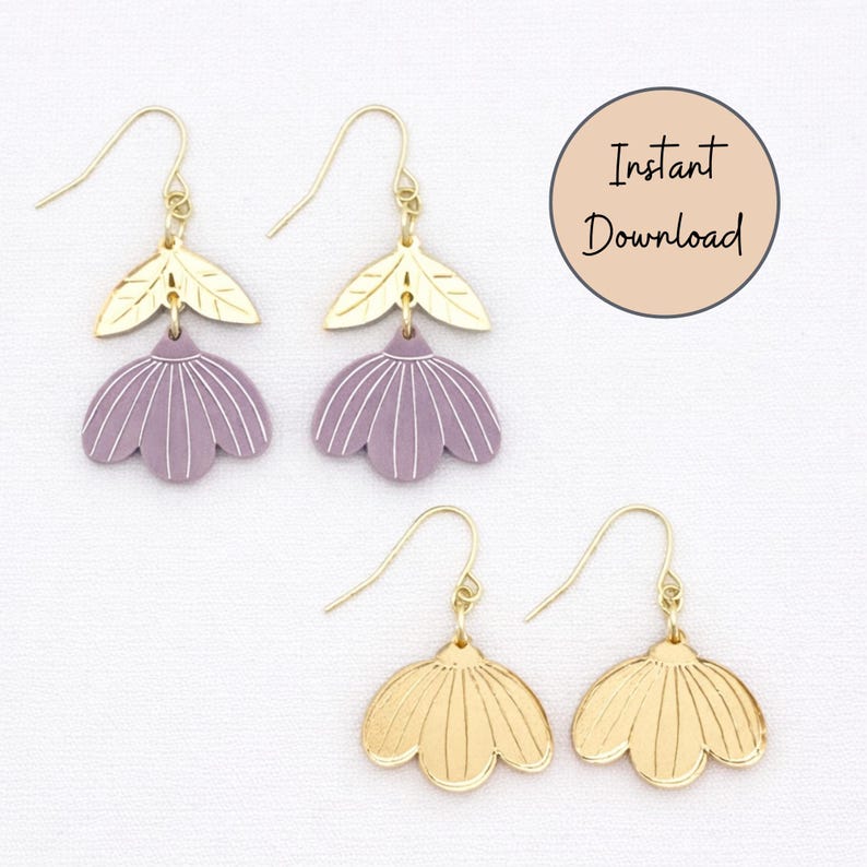 Digital Earring Template Wildflower Design Floral Jewelry Making SVG Cutting File Summer Style Spring Collection Nature Inspired Leaf 9 image 1
