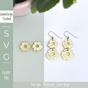 File SVG / Orecchini a forma di fiore in acrilico / Tre stili / Per perno o fili per orecchini / File tagliato al laser / Segnato / Testato Glowforge / Regalo / Estate