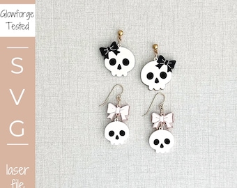 Skull & Bow Earrings SVG File: Spooky Halloween Jewelry (Digital Download