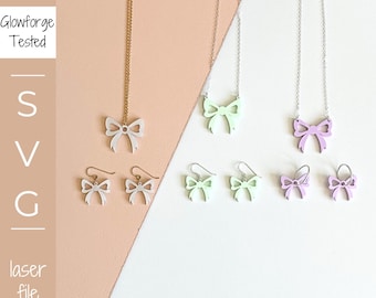 Bow Earring Svg Cutting File Template Digital Jewelry Design Pattern Coquette Ribbon Style Necklace Template Glowforge Ready Craft Cutter