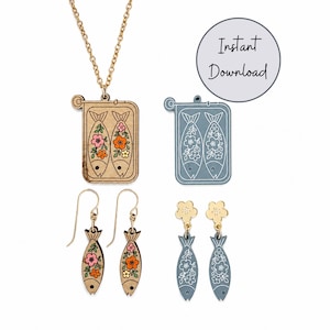 Fisch Schmuck SVG Laser Ohrring Datei Ocean Template Sardine Anhänger Muster Floral Design Download Digital Craft Maker Schmuck Glowforge