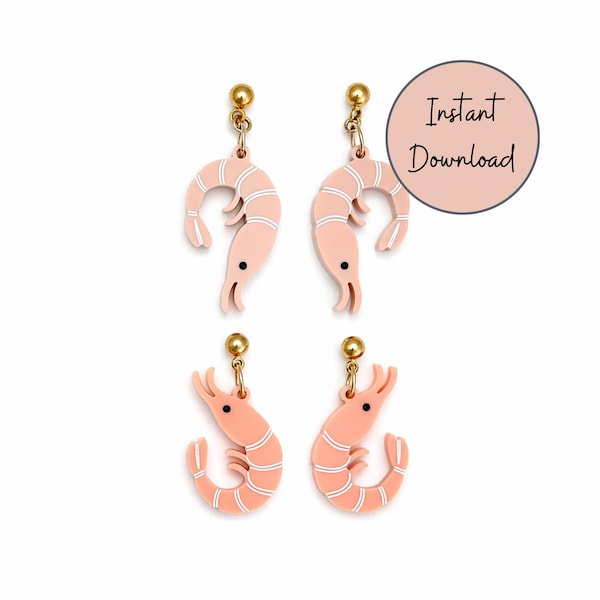 Shrimp Laser Earring File Glowforge Jewelry Template Ocean Laser Crustacean Design Marine Theme SVG Download Quirky Nautical Craft Seafood
