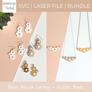 Gioielli floreali SVG: file tagliato al laser con orecchini e collana Bauble Blossom
