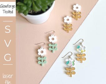 Blumen Ohrring SVG Laser Cut Vorlage Design Acryl Digitale Datei Floral Schmuck baumeln Bolzenmuster Botanische Glowforge kompatible schneiden