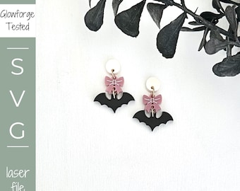 Bat Bow Dangle Earrings SVG File: Spooky Halloween Jewelry (Digital Download