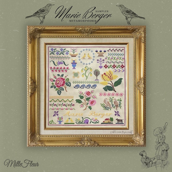 Metamorphosis of Marie Berger Sampler by MilleFleur, PDF pattern, Cross Stitch pattern, e-delivery chart, digital chart