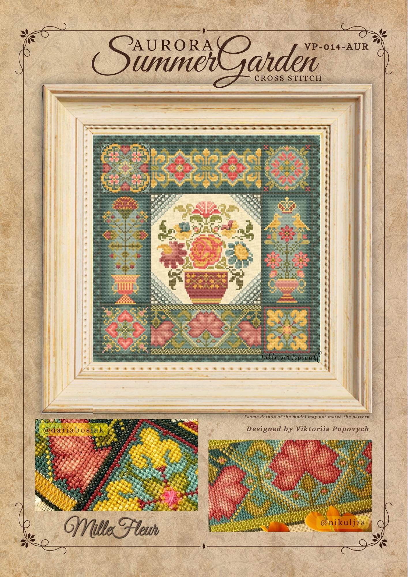 Aurora Summer Garden Sampler by MilleFleur, Viktoriia Popovych, Cross Stitch pattern, PRINTED CHART