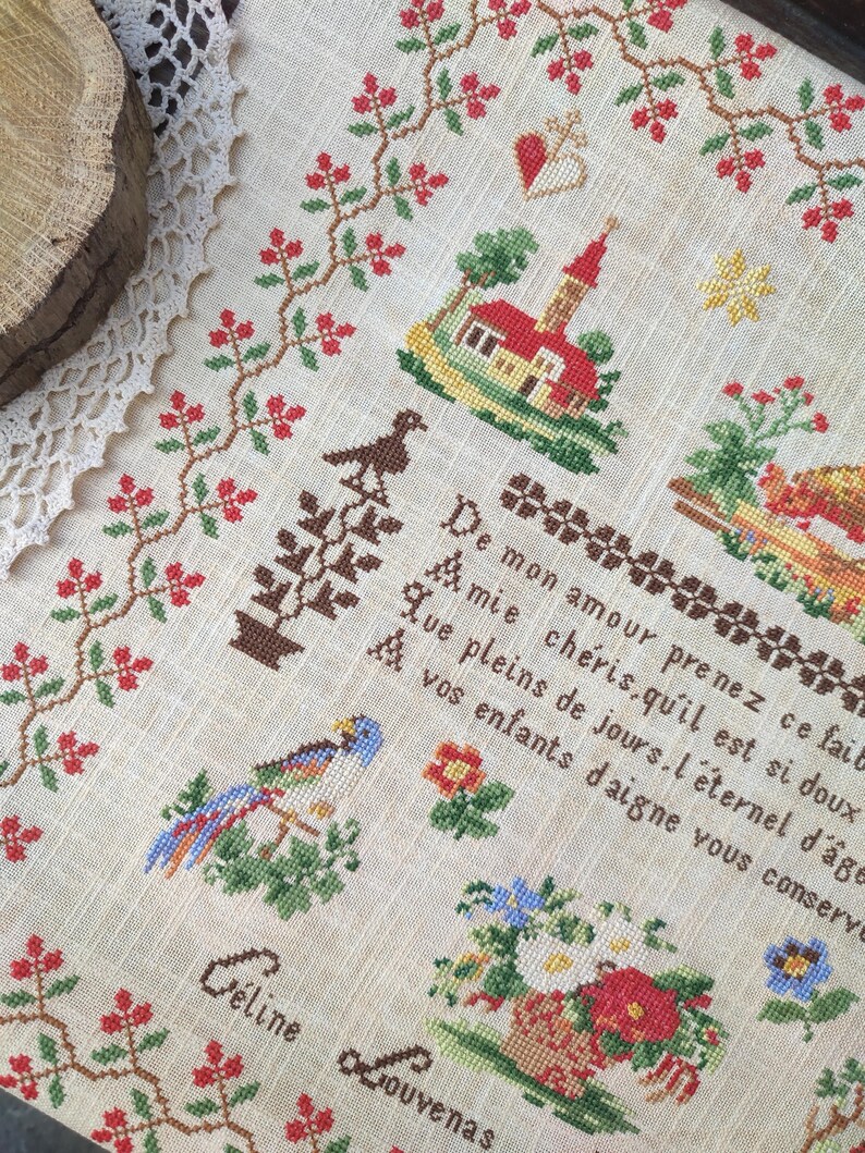 Céline Louvenas 1870 Sampler firmy MilleFleur, Popovych, wzór PDF, wzór ściegu krzyżykowego, wykres dostawy elektronicznej, wykres cyfrowy, gen bez sztucznej inteligencji zdjęcie 17