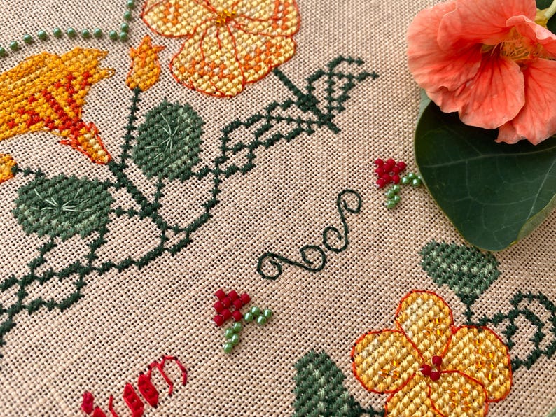 Nasturtium Capucine Sampler by MilleFleur (Popovych), PDF pattern, Cross Stitch pattern, e-delivery chart, digital chart, Non-AI gen image 11