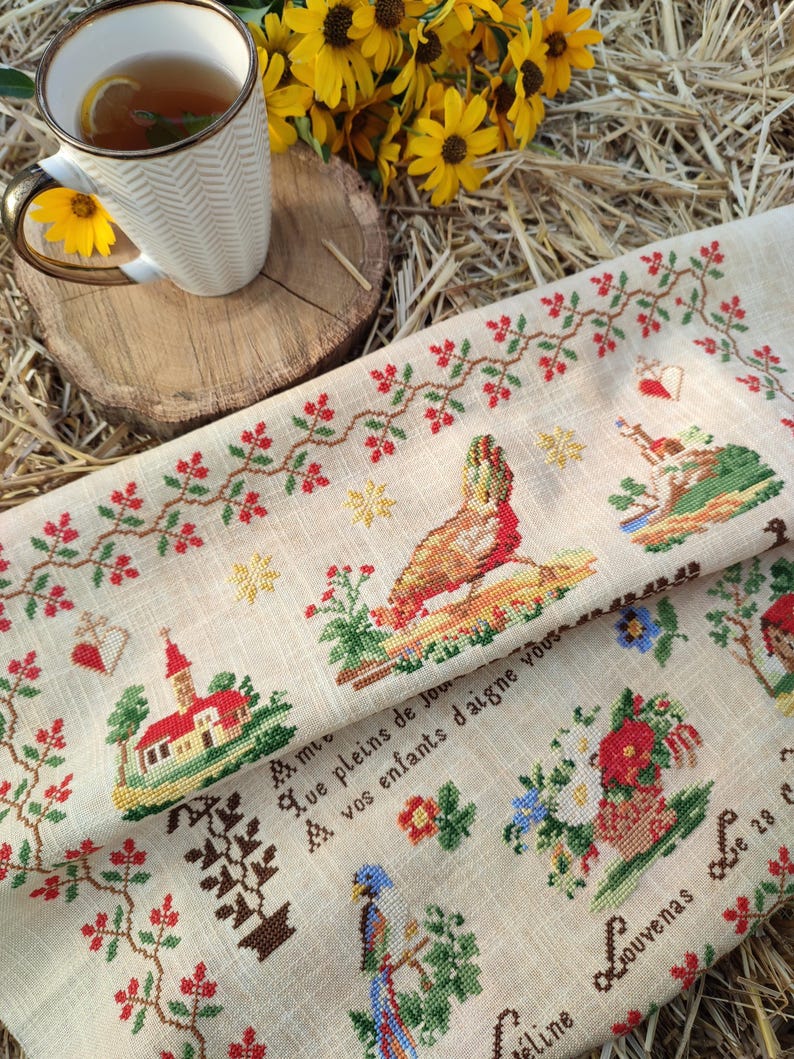 Céline Louvenas 1870 Sampler firmy MilleFleur, Popovych, wzór PDF, wzór ściegu krzyżykowego, wykres dostawy elektronicznej, wykres cyfrowy, gen bez sztucznej inteligencji zdjęcie 2
