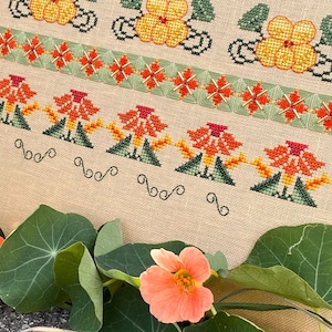 Nasturtium Capucine Sampler by MilleFleur (Popovych), PDF pattern, Cross Stitch pattern, e-delivery chart, digital chart, Non-AI gen image 14