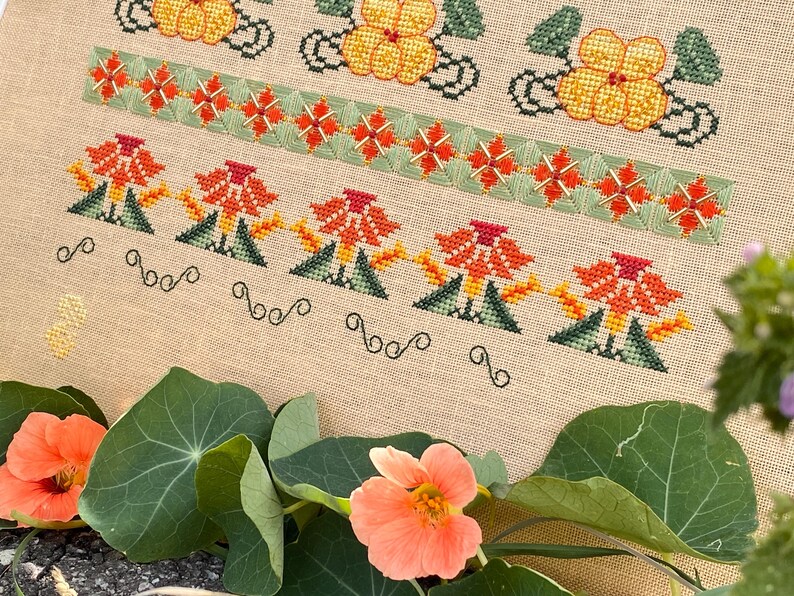 Nasturtium Capucine Sampler by MilleFleur (Popovych), PDF pattern, Cross Stitch pattern, e-delivery chart, digital chart, Non-AI gen image 14